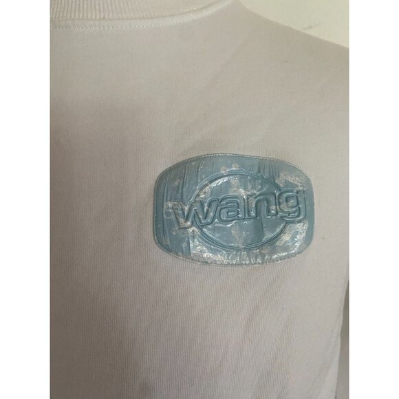 Alexander Wang Blue Plastic Logo White Cotton Sweatshirt Crewneck Women's Sz L - Picture 4 of 16